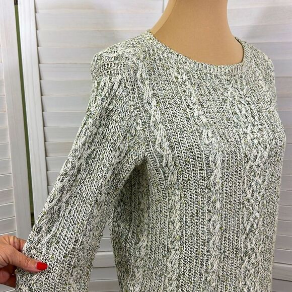 J Jill Sweater Size Small Y2K Cable Knit Gray & Green - Picture 4 of 10